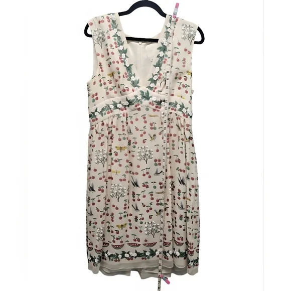 Anna Sui Anthropologie Silk Cherry Sleeveless Dress Cottagecore Pinup Size 12 - Picture 7 of 16